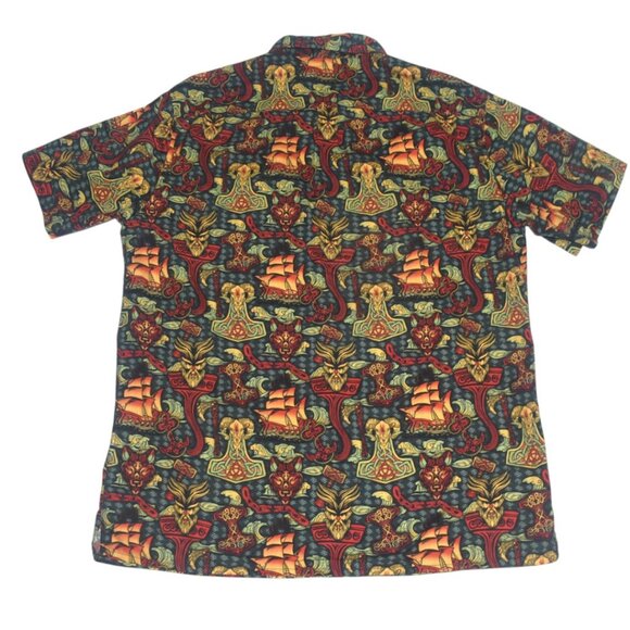 Yiume Viking Hawaiian Shirt Pirate Night Button-Down Short Sleeve Cotton Aloha L - Picture 7 of 8